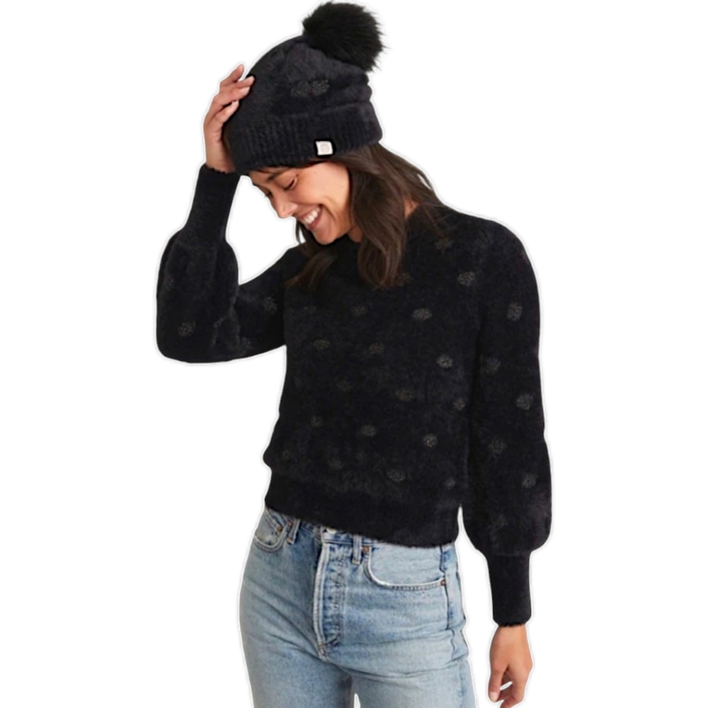 MARINE LAYER Arielle Black Metallic Funfetti Crew Neck Sweater Sz L NWT - Picture 1 of 11